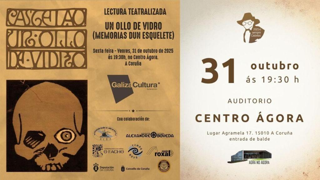 Cartel de la jornada de lectura teatralizada de 'Un ollo de vidro' de Castelao