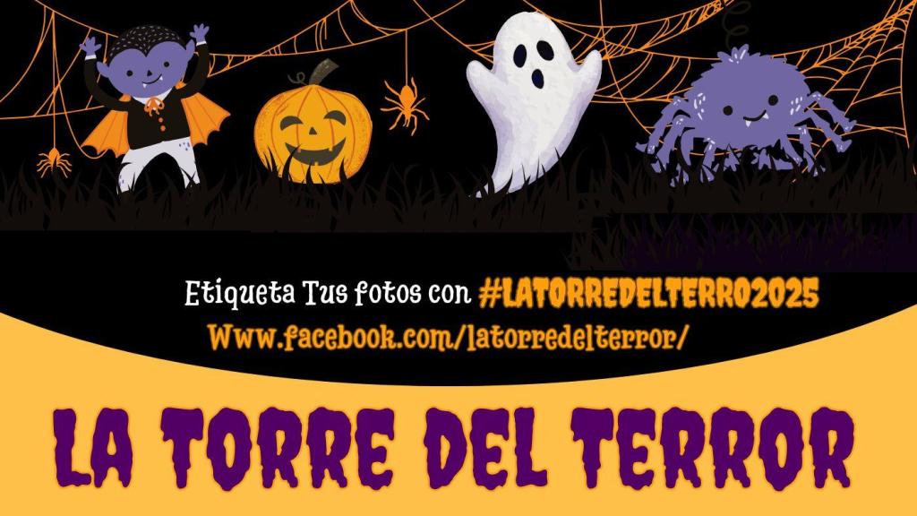 Cartel de la ruta de truco o trato de Halloween: La Torre del Terror