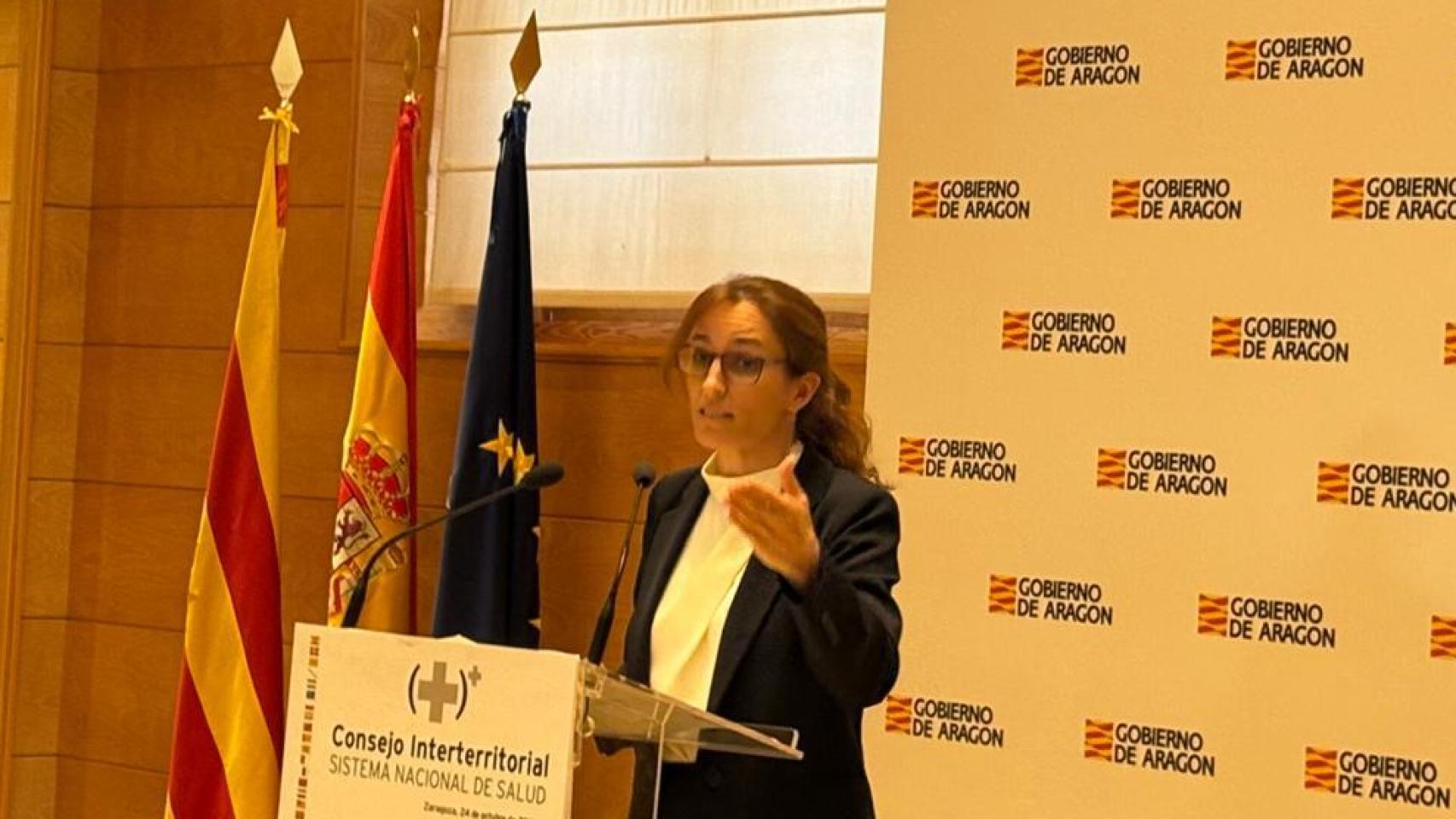 Mónica García tras finalizar el  Consejo Interterritorial del Sistema Nacional de Salud (SNS) de este viernes en Zaragoza.