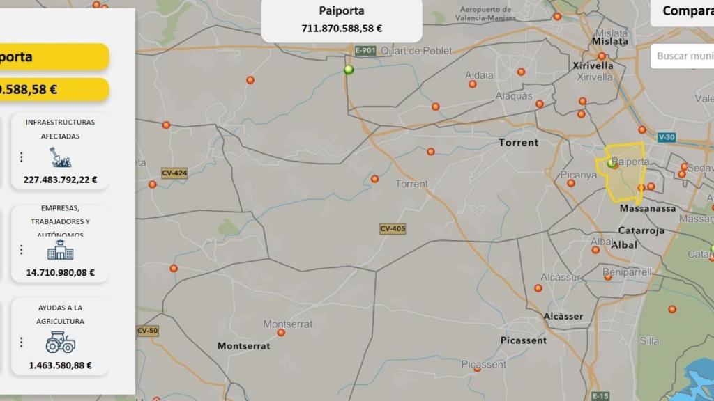 Visor infoDANA con los datos de Paiporta. EE