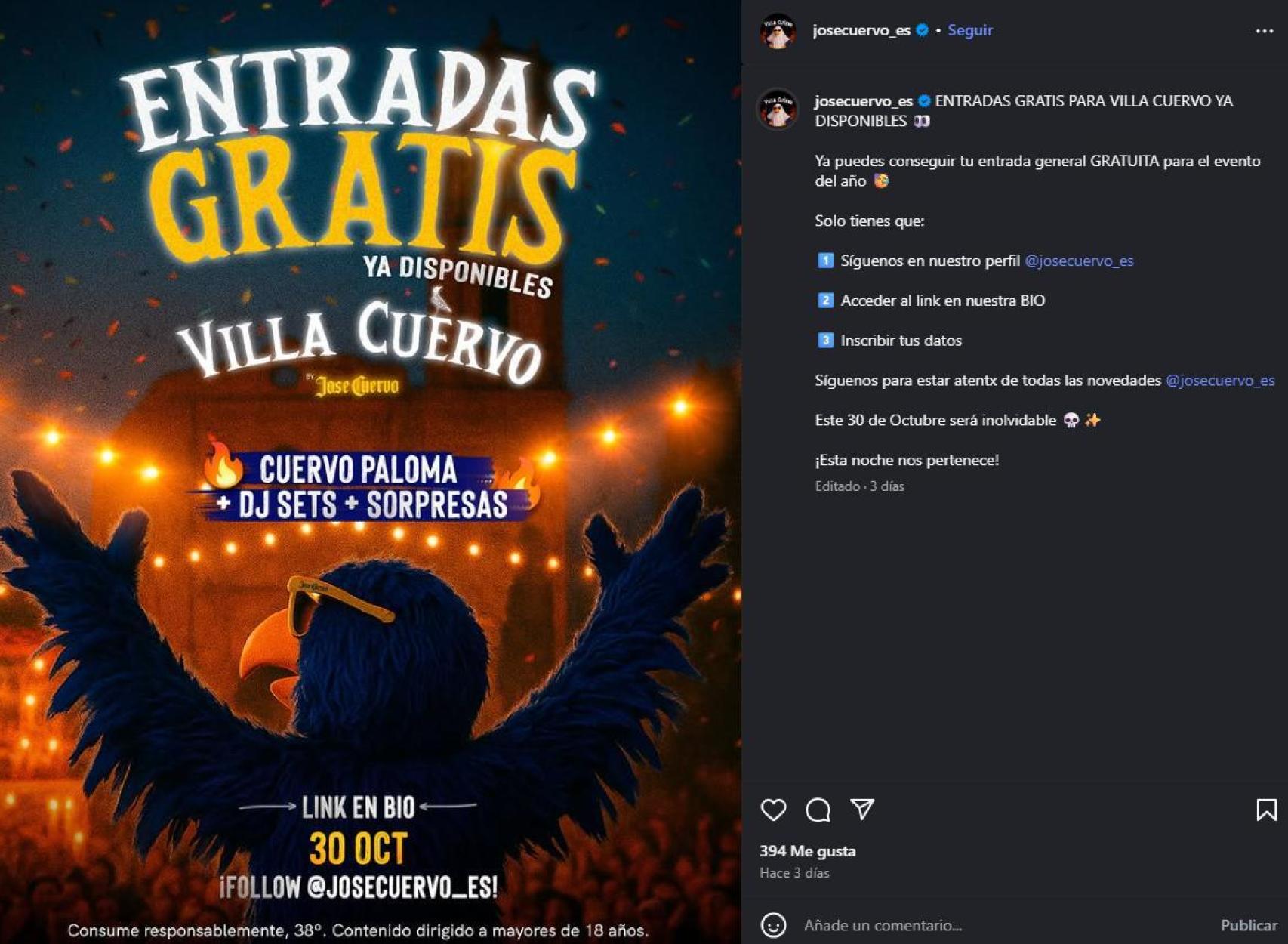 Cartel de la fiesta en Instagram.