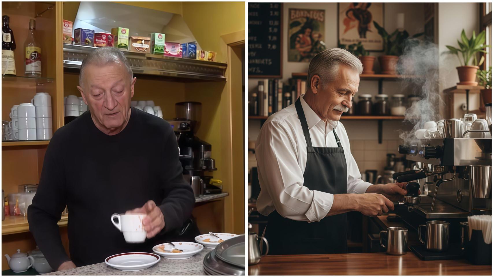 Montaje de José mientras prepara un café.