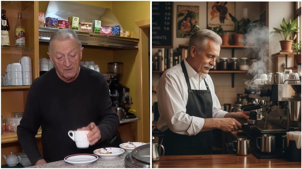Montaje de José mientras prepara un café.