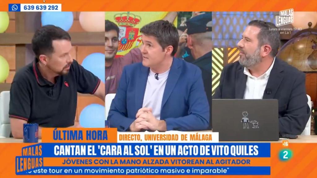 Pablo Iglesias, Jesús Cintora y Chema Garrido en 'Malas lenguas'.