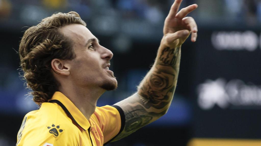 Carlos Romero celebra el gol de la victoria del Espanyol ante el Elche.