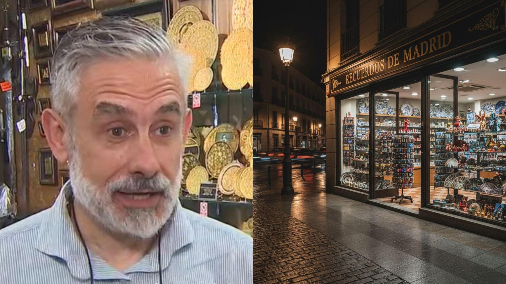 Imagen de Juan Carlos Díaz y una imagen generada por IA de una tienda de souvenirs.