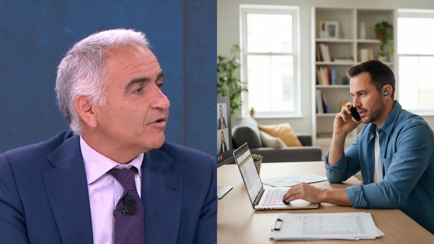 Imagen de Antonio Jesús y una imagen generada por IA de un hombre usando un portátil.