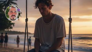 Gerard y un joven en Bali creado con IA.