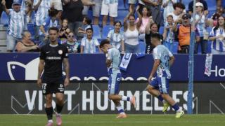 David Larrubia celebra su gol contra el Andorra.