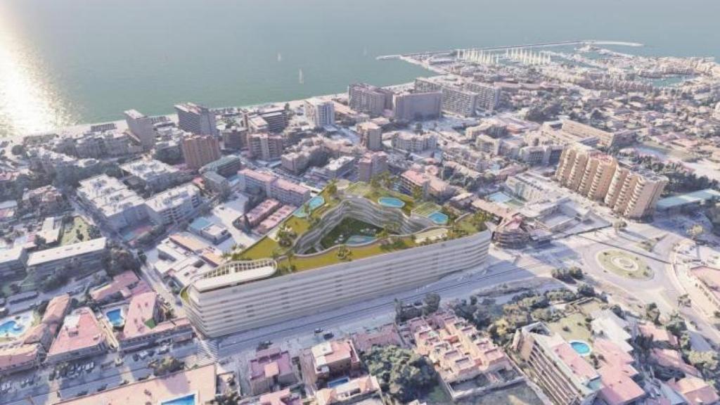 Imagen del gran proyecto residencial que se dibuja sobre el antiguo 'boquete del Meliá', en Torremolinos.