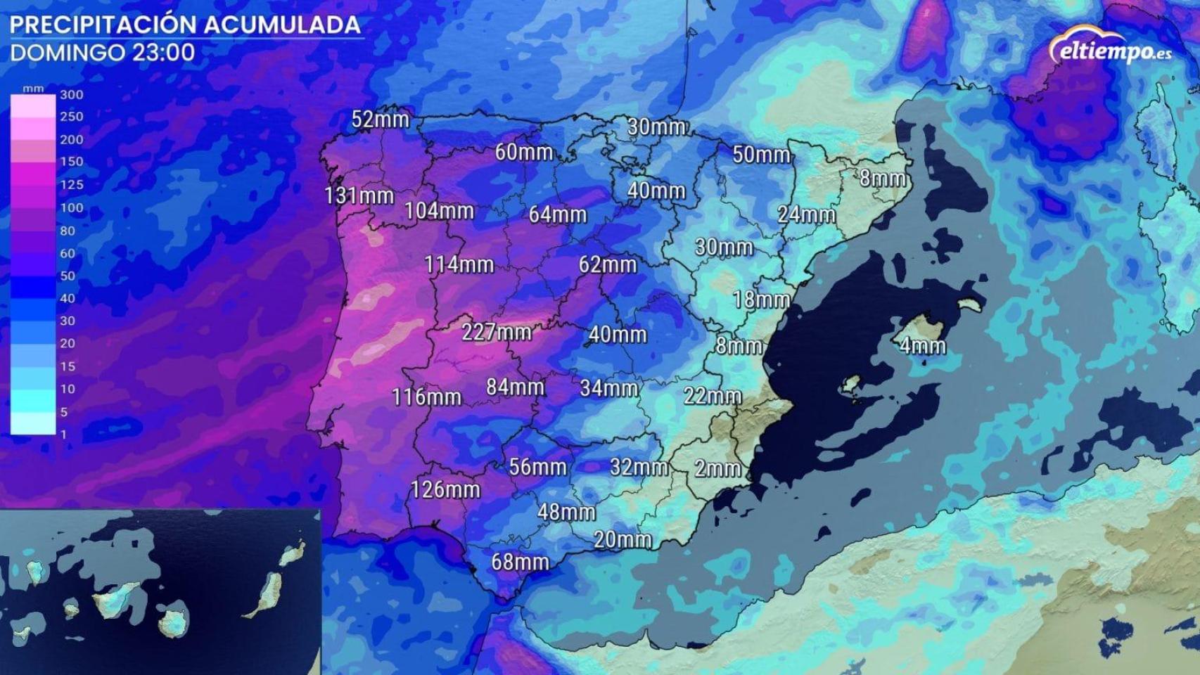 Acumulados previstos hasta el domingo