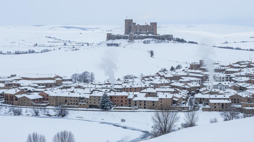 Imagen de Molina de Aragón en invierno creada con IA.