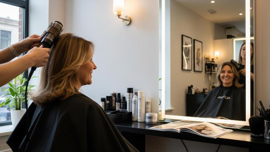 Una mujer en una peluquería en un imagen creada con IA.