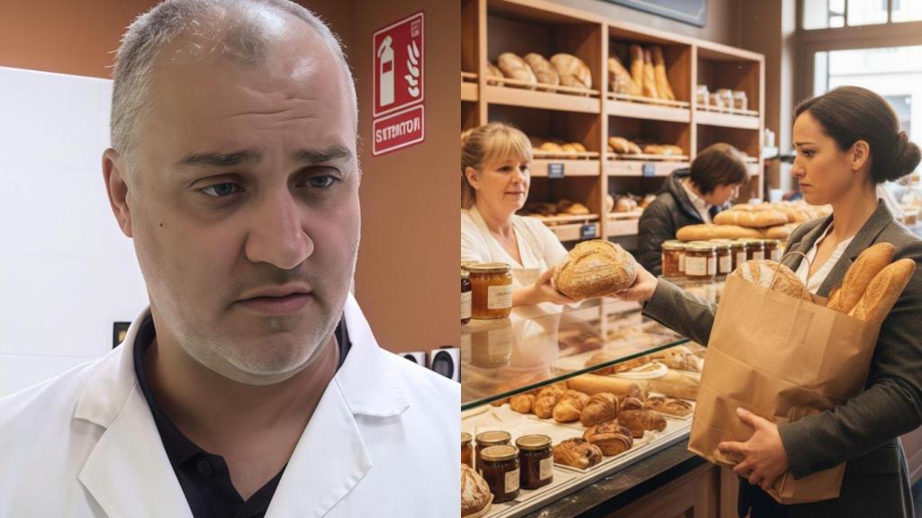 José Luis y una persona comprando pan creada con IA.