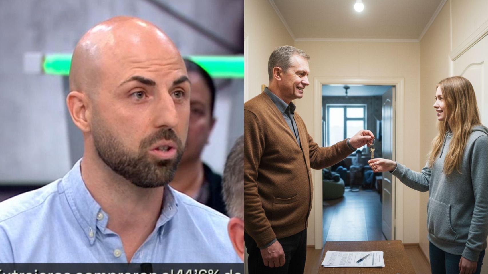 Imagen de Antonio Lauren y una imagen generada por IA de una vivienda en alquiler.