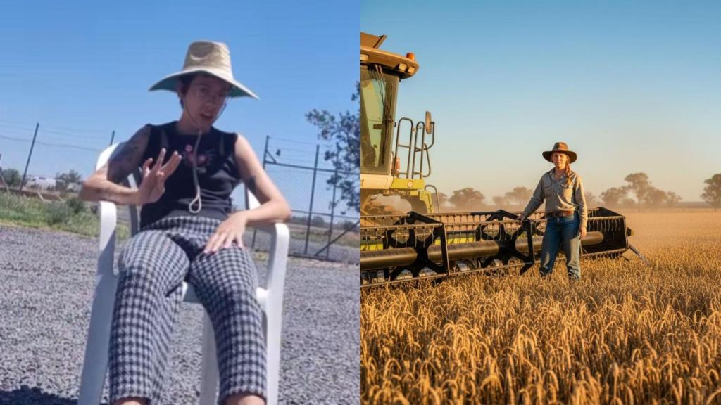 Imagen de Nerea y una imagen generada por IA de una joven trabajando en Australia.