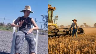 Imagen de Nerea y una imagen generada por IA de una joven trabajando en Australia.