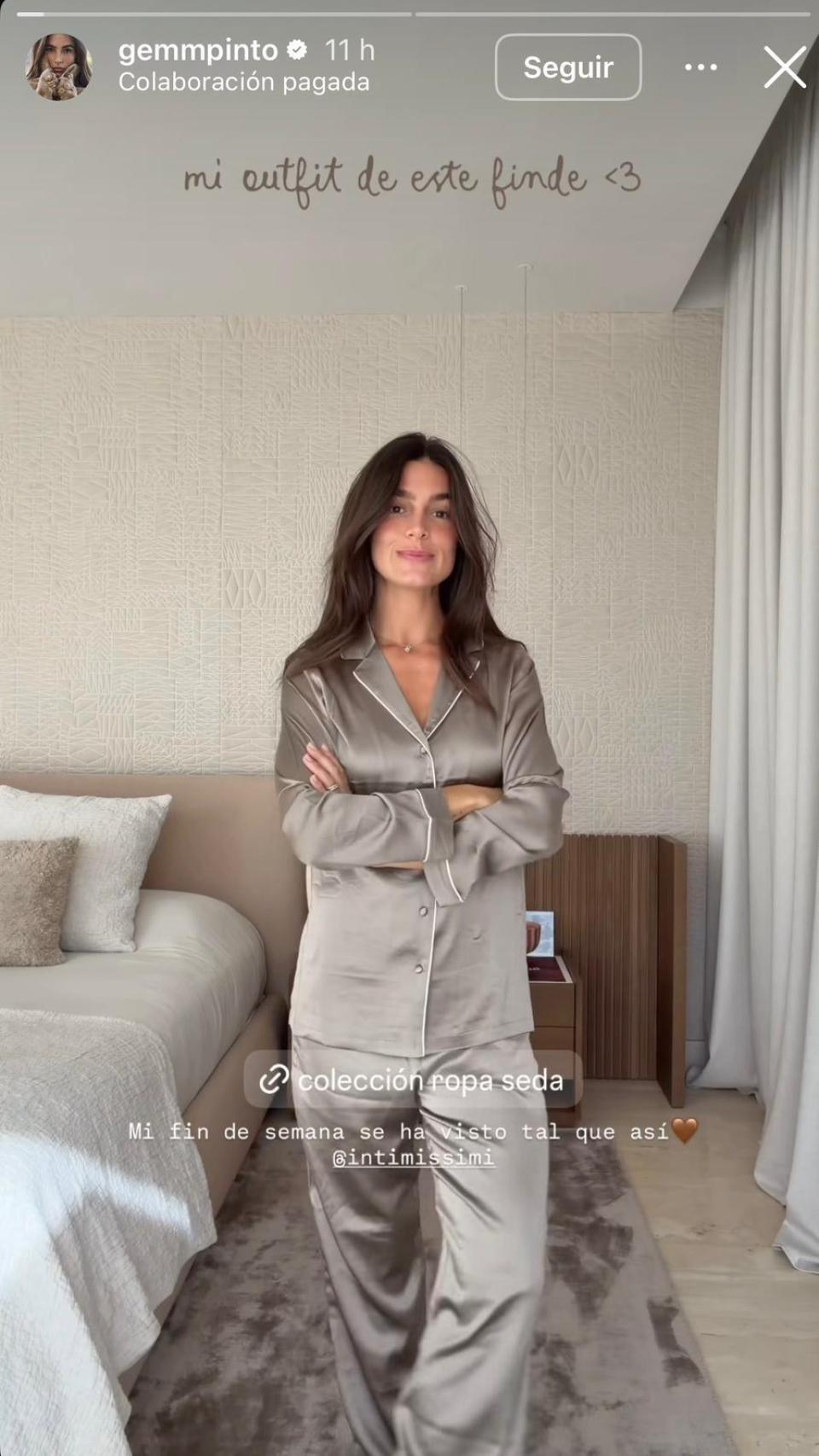 Gemma Pinto, en un 'story' de Instagram.
