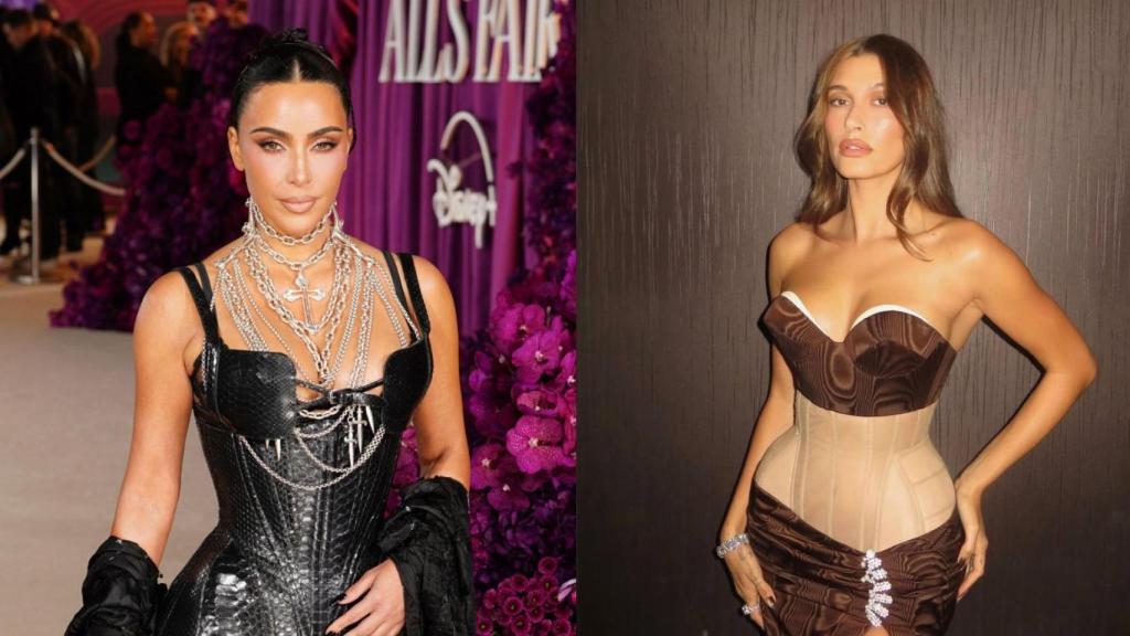 Kim Kardashian y Hailey Bieber llevan looks con corsé.