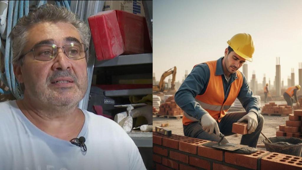 Francisco Javier Laso, dueño de una empresa de reformas y una imagen de un obrero joven.