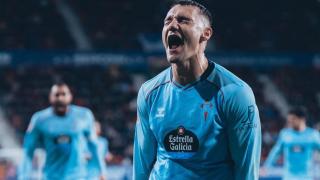 Ferrán Jutglá llora tras anotar dos tantos en Navarra.