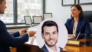 Montaje de Daniel G. Yurrieta con la firma de una hipoteca en una imagen creada con IA.