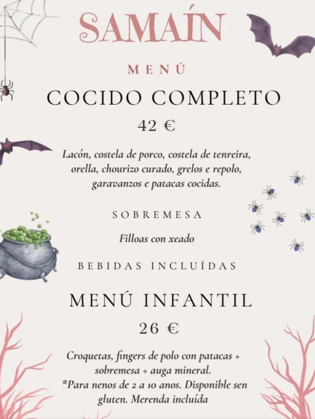 Cartel del menú de Samaín 2025 en la Pousada de Sestrelo