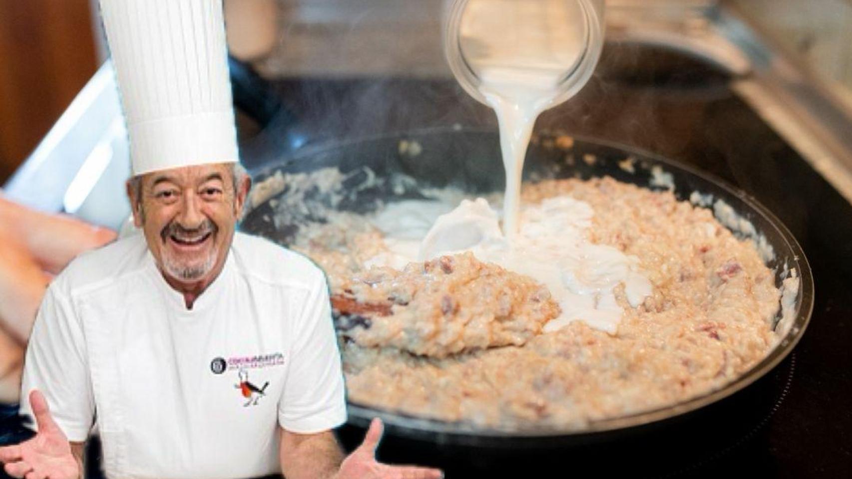 Karlos Arguiñano junto a una masa de croquetas recién hecha.