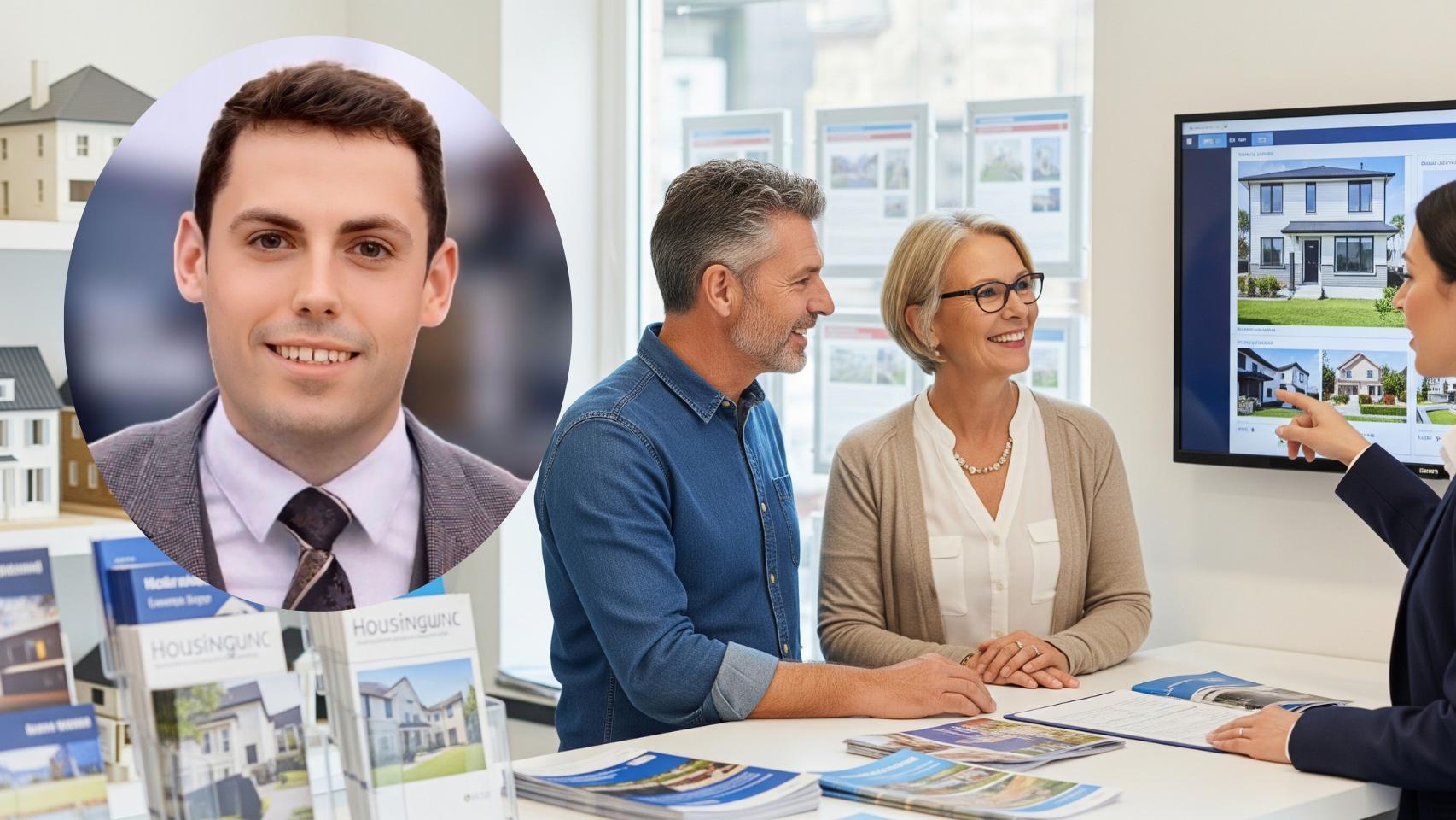 Montaje de Diego Mendoza con una pareja comprando piso en una imagen creada con IA.