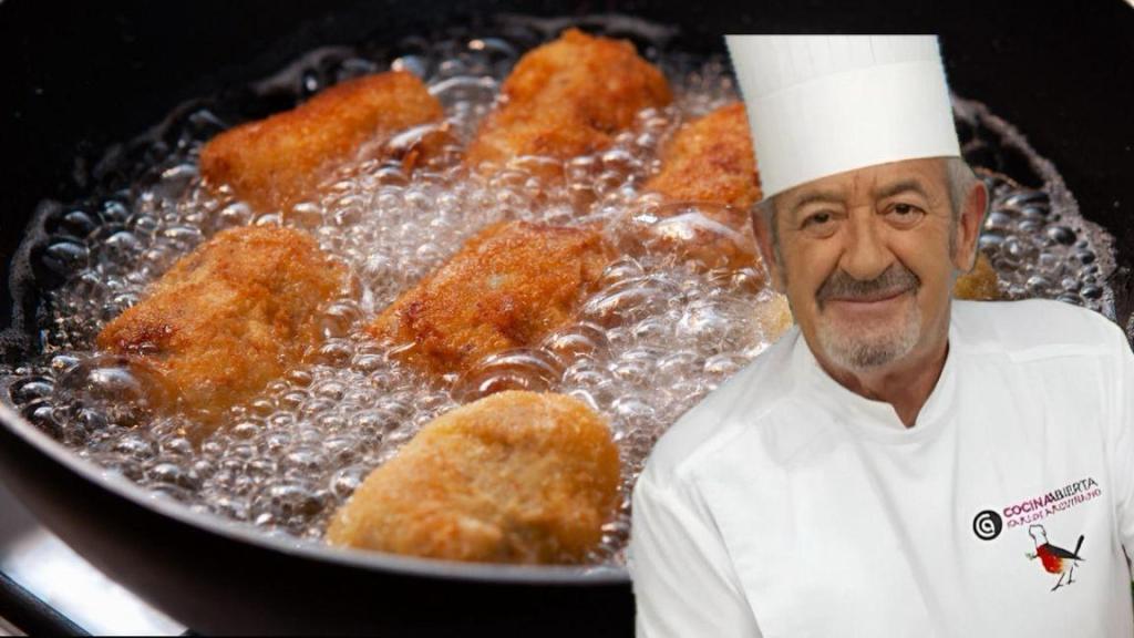 Unas croquetas friéndose junto a Karlos Arguiñano.