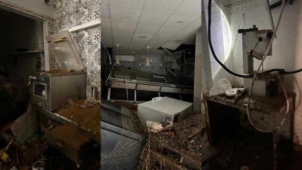 Imágenes del negocio de Vanesa Aranda el día posterior a las inundaciones.