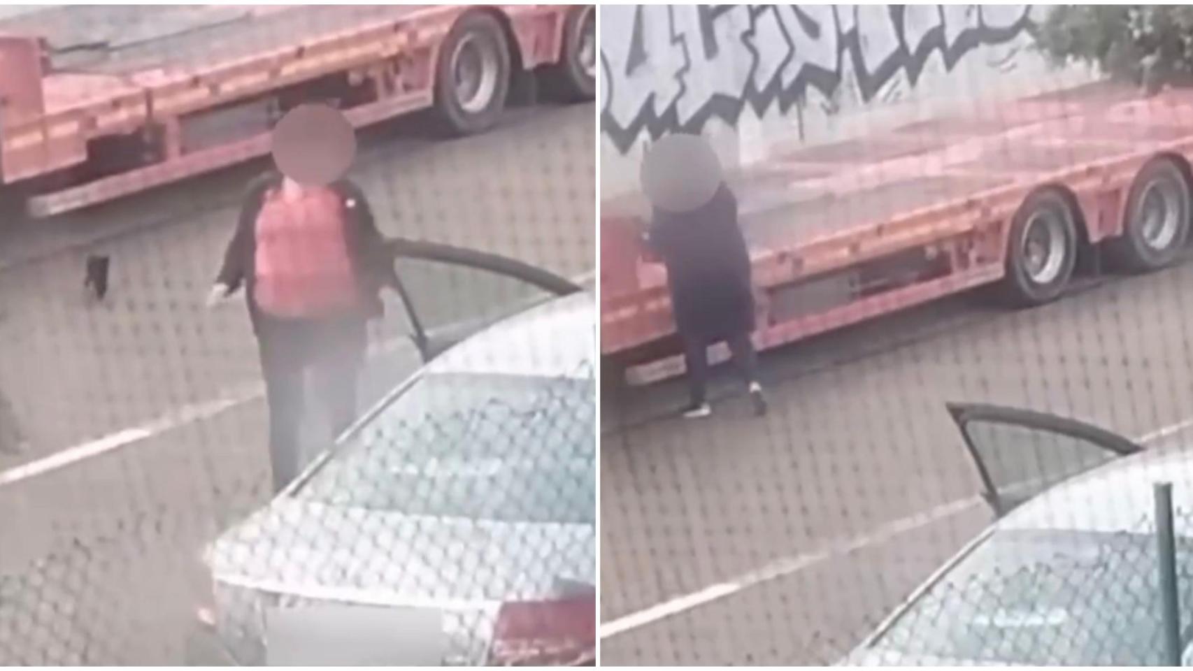 Momento grabado del abandono de gatos en Villanueva de Gállego