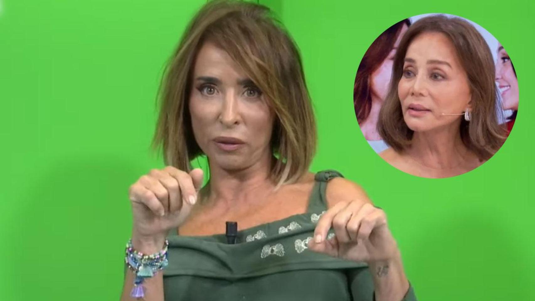 María Patiño, en 'No somos nadie', junto a una imagen de Isabel Preysler.