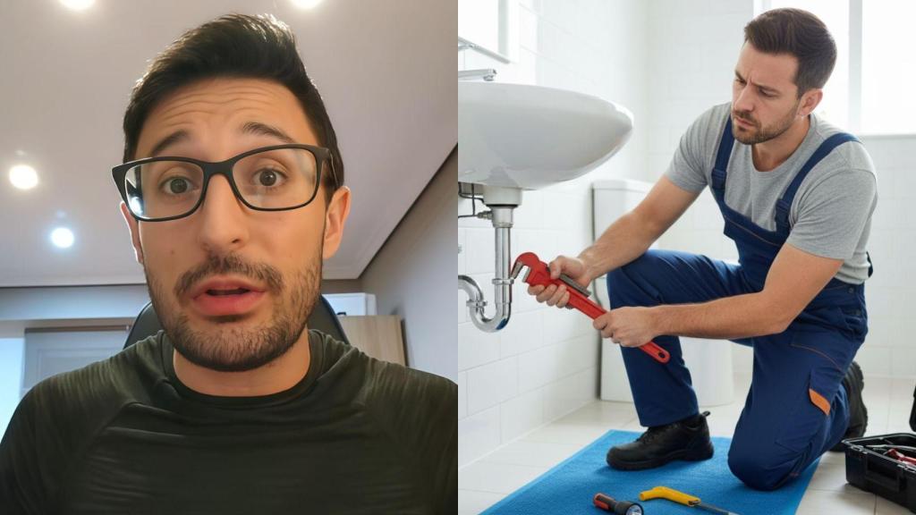 Emanuel y la imagen de un fontanero creado con IA.