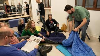 Docentes en huelga en el IES Valle Inclán de Pontevedra.