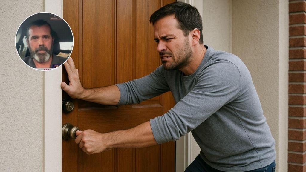 Imagen generada por IA de una vivienda okupada y una imagen de Rafael Ostio.