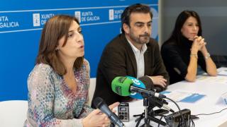 Los conselleiros Vázquez, Calvo y Allegue durante la rueda de prensa.