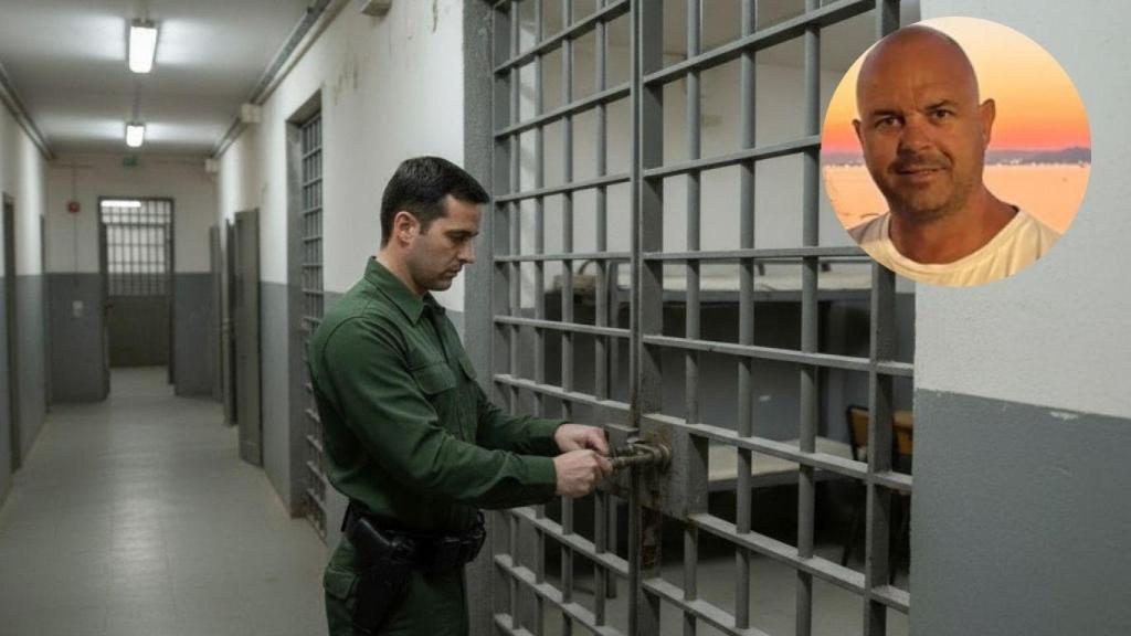 Fotomontaje de Jorge y un funcionario de prisiones cerrando una celda.