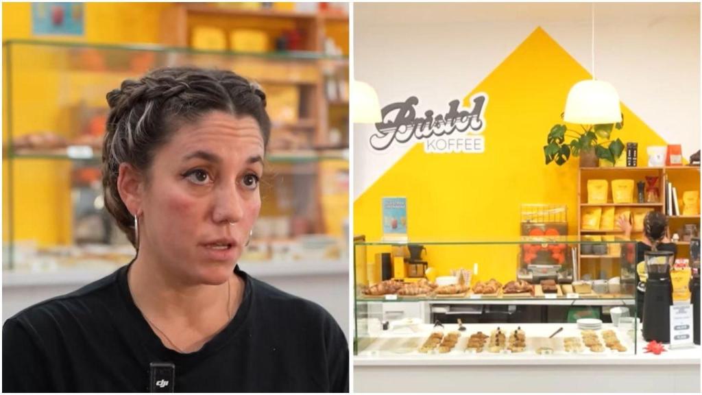Montaje de Lorena y de su local Bristol Koffee.