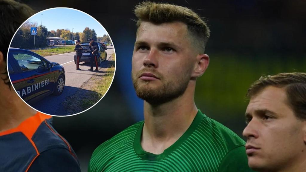 El portero español Josep Martínez y el lugar del accidente, en un collage