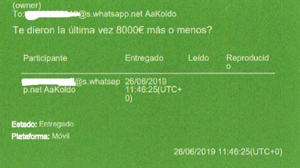 Mensaje de Patricia Uriz a Koldo García./