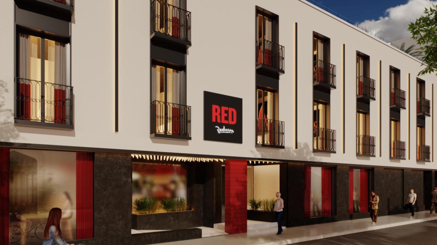Fachada del futuro Radisson Red en el barrio de La Trinidad de Málaga.