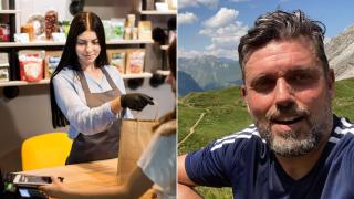 Cajera a la izquierda, a modo de ilustración, y Rafa a la derecha