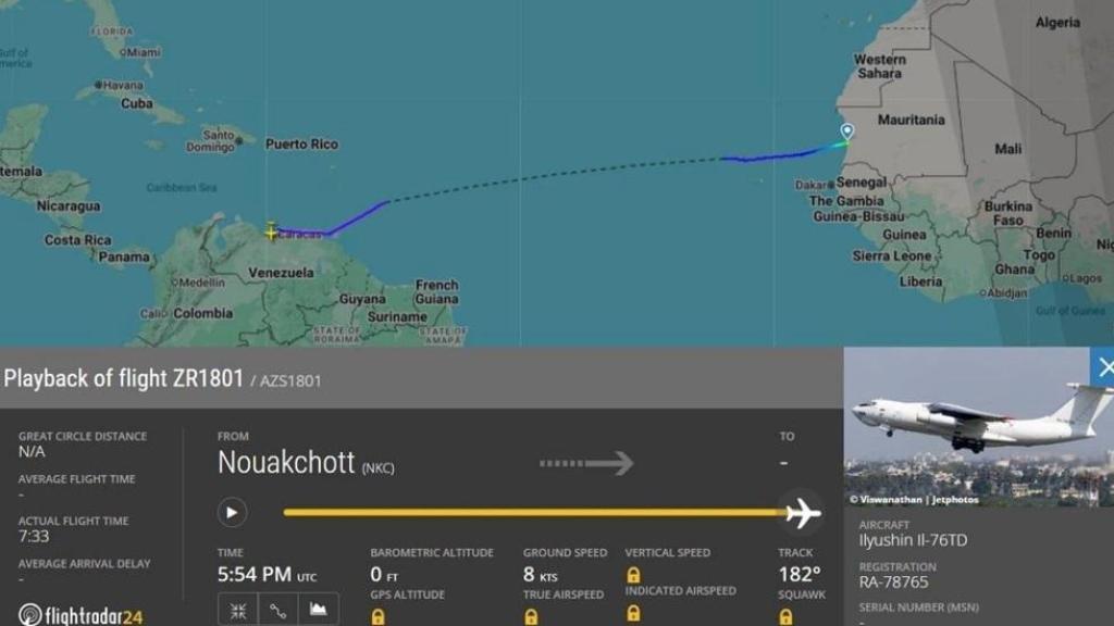 Ruta seguida por el avión ruso Ilyushin de carga.