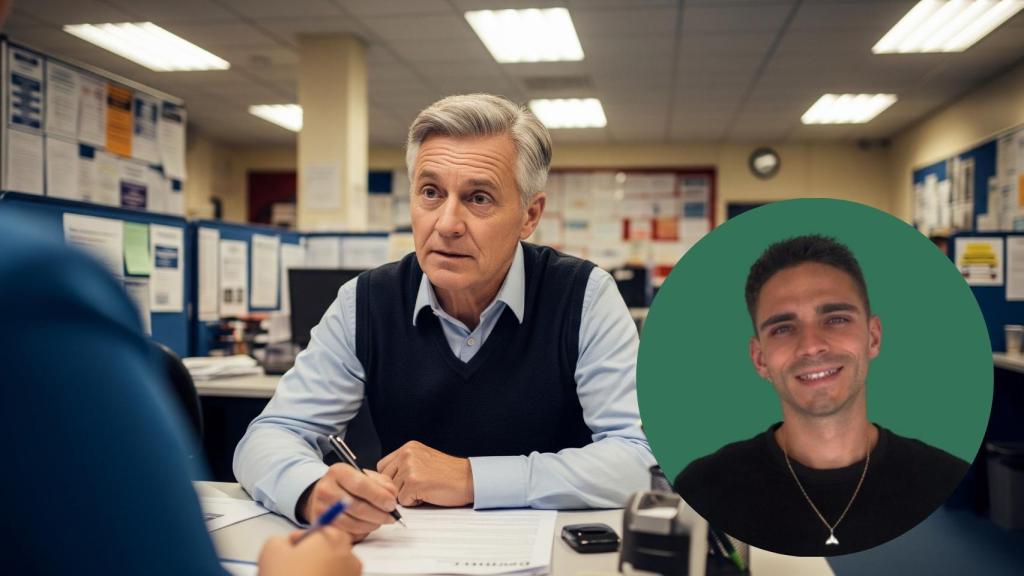 Montaje de Gerard Vázquez con una persona mayor buscando empleo en una imagen creada con IA.