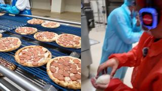 Imagen de la producción de pizzas en la fábrica.