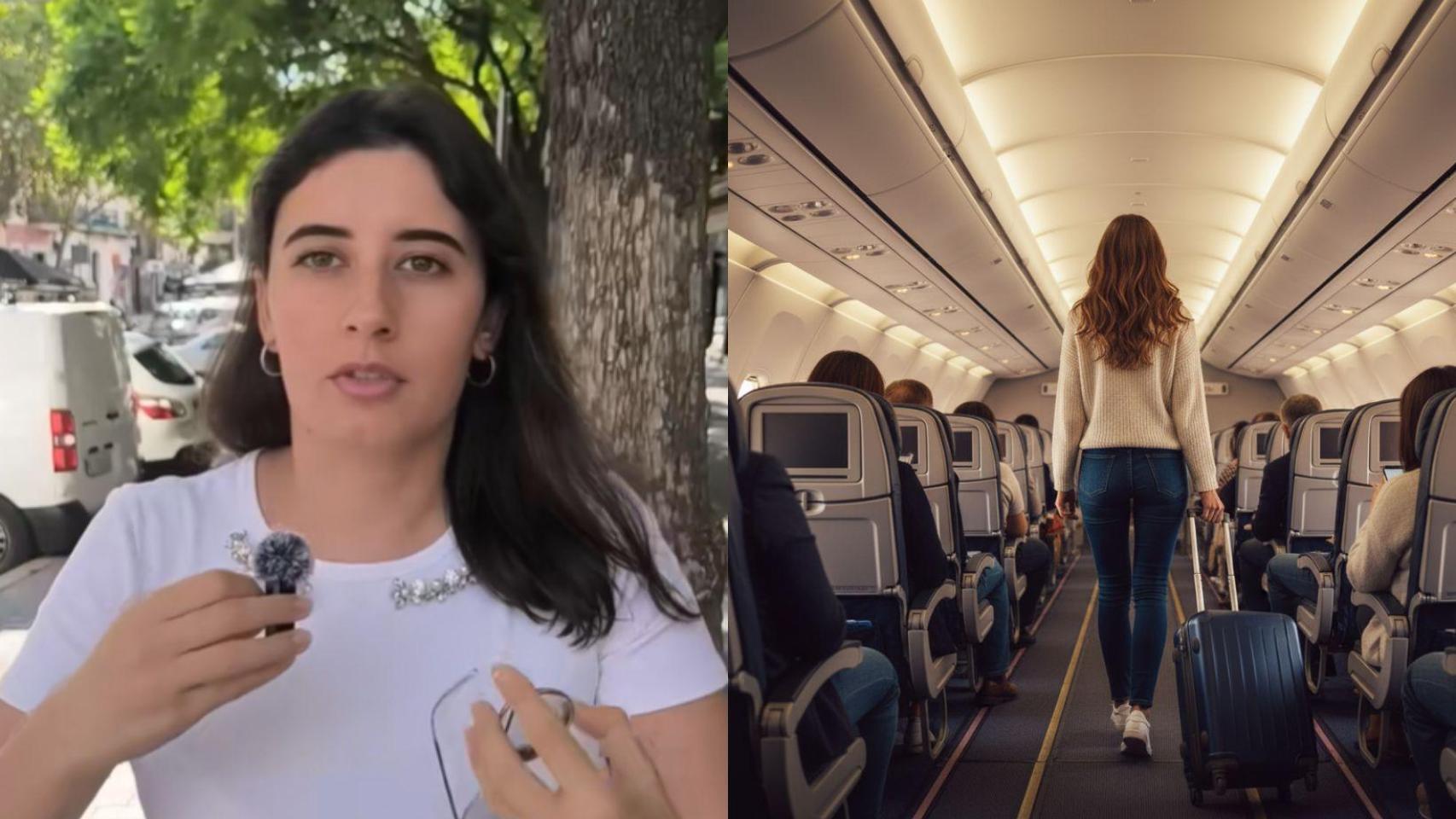 María y una joven en un avión creado con IA.