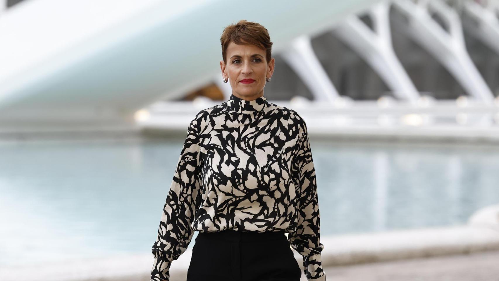 La presidenta del Gobierno de Navarra, María Chivite, este miércoles en Valencia.