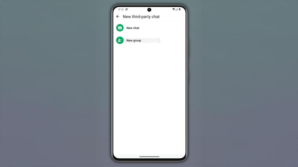 Imagen de la pantalla para crear un chat individual o de grupo de terceros en WhatsApp