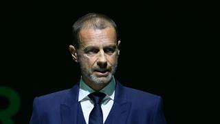 Aleksander Ceferin, presidente de la UEFA, durante un congreso